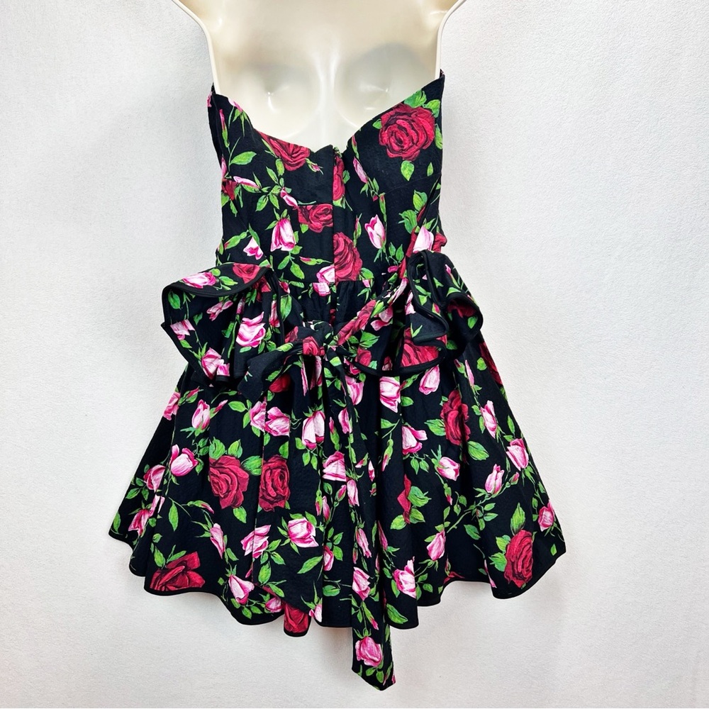 Betsey Johnson Retro Rose Print Bow Dress Size 10 Pin-up Rockabilly Strapless - Picture 2 of 11